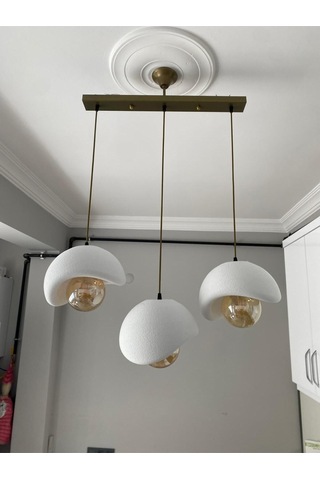 Caka Tepsili 3 Lü Sarkıt Avize Rustik E27 Modern Avize Beton Görünüm Bohem Rustik Ampul Hediyeli Eskitme - Gold