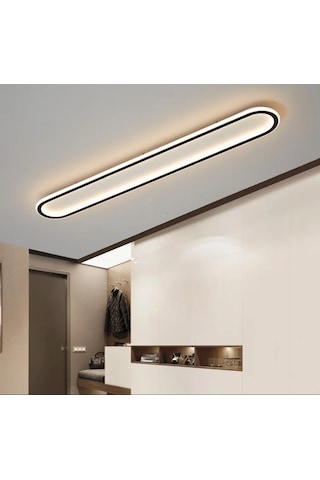 Antrasit 120x16 cm Oval Avize 3000K Sarı Işık Led Tavan Lambası