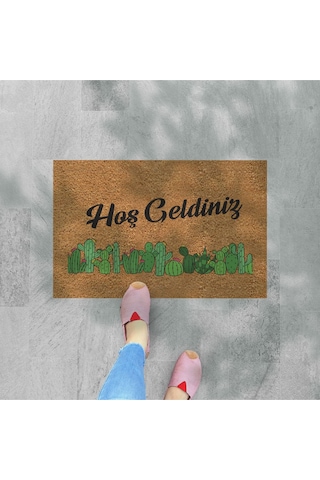 Renkli Kaktüsler Temalı Coco Görünümlü Dekoratif Kapı Önü Ve Iç Mekan Paspası Yıkanabilir Nem Alıcı Bebek Mavisi