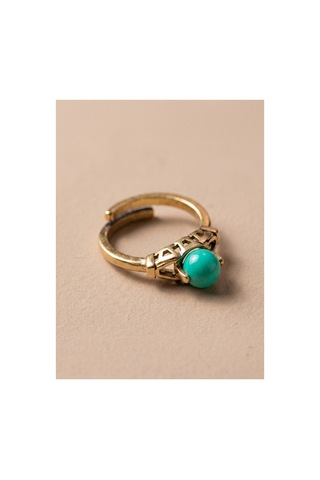 Esoo Jewelry Vintage Taşlı Bohem Ayarlanabilir Kadın Yüzük Antik Pirinç - Turkuaz
