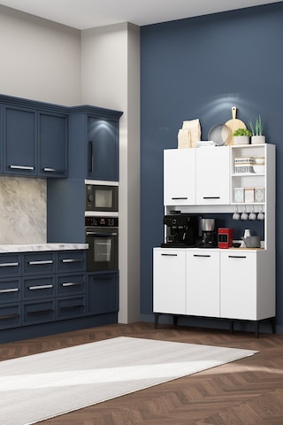 Riva Kahve Köşesi 3 Kapaklı Airfry Kiler Dolabı Çok Amaçlı Erzak Dolabı Beyaz Beyaz