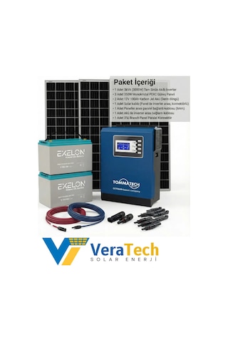 Veratech Güneş Enerjisi Bahçe Evi Solar Paketi 395w Güneş Paneli, 100ah Jel Akü, 3kva İnverter