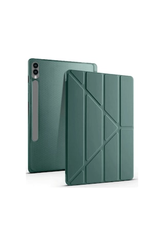 Samsung Uyumlu Galaxy X610 Tab S9 Fe Plus 12.4 Kılıf Kalemlikli Mars Tablet Kılıfı - Koyu Yeşil Arka Kapak