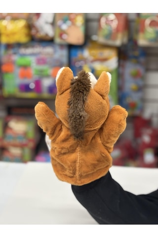 Peluş 25 Cm El Kuklası Kahverengi At Kukla Çok Renkli