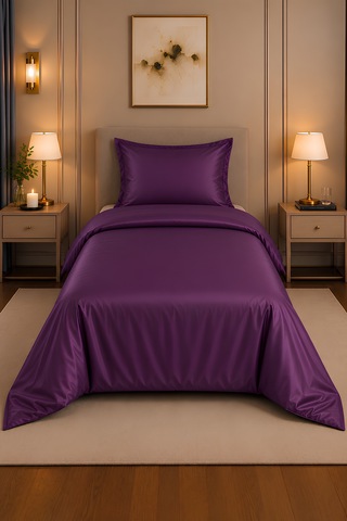 %100 Pamuk Saten Leylak 83 Tel-125 Gsm Tek Kişilik Nevresim Takımı