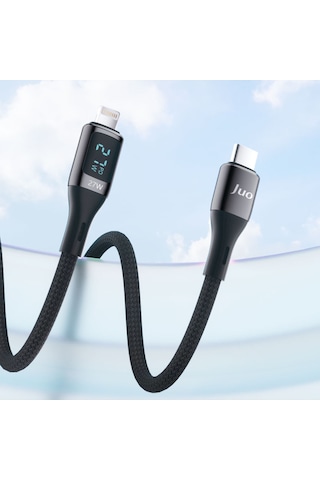 Juo 27W Dijital Led Ekranlı Usb Type-c To Lightning iPhone Apple Uyumlu iPad Hızlı Şarj ve Data Kablosu 1M