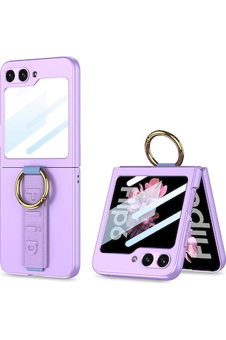 Zore Galaxy Uyumlu Z Flip 6 Kılıf Kamera Korumalı Yüzüklü Msra Flip Ring Kıpta Kapak-mor Mor