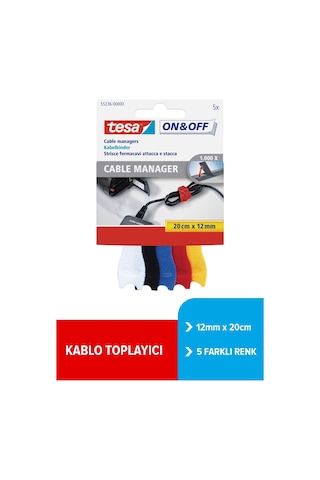 Kablo Toplayıcı, On & Off Cırt Bant, Beyaz/siyah/mavi/kırmızı/sarı, 12mmx20cm