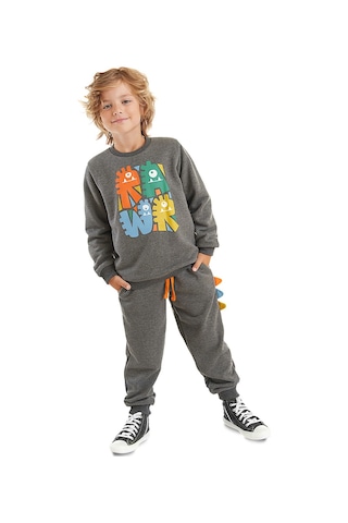 Denokids Rawr Tırtırlı Erkek Çocuk Antrasit Eşofman Takım Antrasit