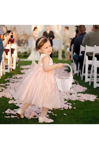 Novahub Düğün Çiçek Sepeti Kız Sepeti Fildişi Beyaz Organza Çiçek Sepeti