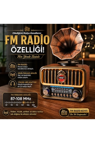 Nostalji Gramofon Tasarımlı Fm Radıo Hafıza Kartı Ve Usb Flash Bellek Destekli Şarj Edilelir Bluetooth Hoparlör