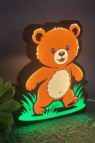 Sevimli Ayı Yavrusu Tasarımlı Gece Lambası Çok Renkli