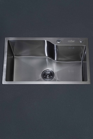 Ala Serisi %100 Krom 68x45 Paslanmaz Mutfak Eviyesi, Mutfak Lavabosu Sifon Dahil Siyah