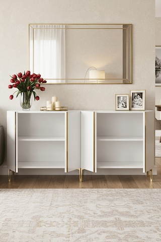 Ka1598bg Anka150 Konsol, Kahve Köşesi, Tv Sehpası Ve Dolap Beyaz - Gold 150cm