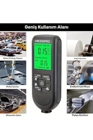 Hw-300pro Oto Boya Kalınlık Ölçer Fe Nfe 2000µm + 2 Fonksiyonlu Bardak Tutucu Hediyeli Lisinya 0 - 25.5 CM