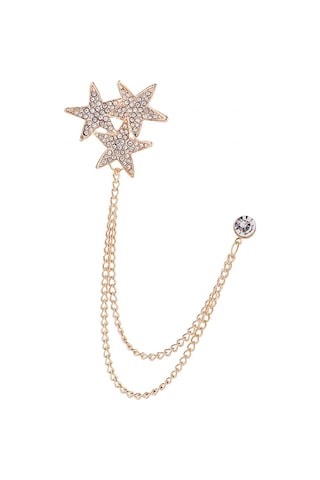 Homyl Parlak Taklidi Beş Köşeli Yıldız Broş Pin Rozeti Şık Erkek Altın