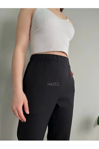 Hazel Kadın Siyah Yüksek Bel Lastikli Boru Paça Pantolon-siyah Siyah