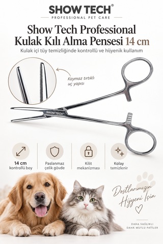 Showtech Professional Kedi Köpek Kulak Kılı Alma Pensesi 14 Cm