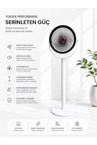 Vantilatör 3 Kademeli Ayaklı Fan 10 Watt Sessiz Çalışma Şarjlı Bataryalı 4000 Mah Type C Port
