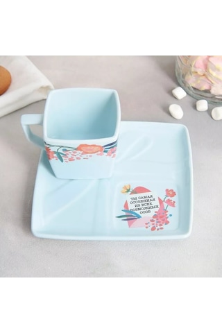 Denezo Mavi Seramik Çay Kupası 150 Ml Ve Tabağı 244856585 Açık Mavi