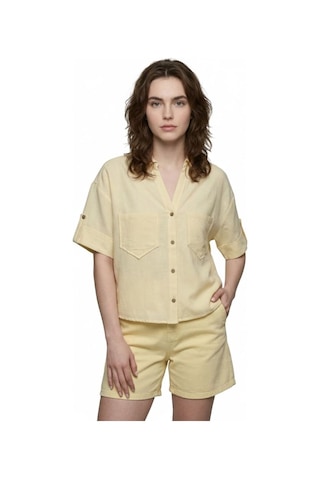 Oversize Kadın Gömlek K.kol Light Yellow