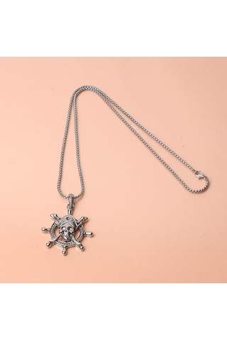 Kuru Kafalı Gemici Dümeni Erkek Kolye Çelik Takı Aksesuar K24 T5