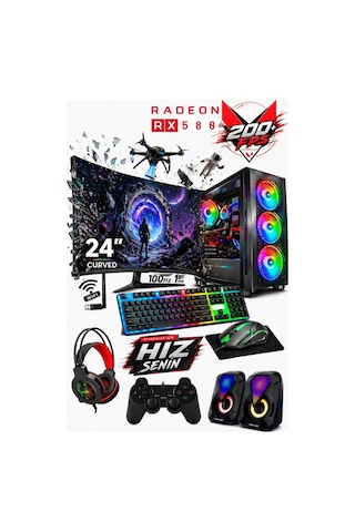 J-tech Raven i5-6500T 16 GB 512 GB SSD 8 GB RX580 24" Curved Free Dos Masaüstü Bilgisayar