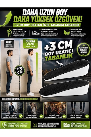 3 Cm Boy Uzatıcı Tabanlık Gizli Topuk Yükseltici Tam Boy Iç Taban Rahat Ve Dayanıklı