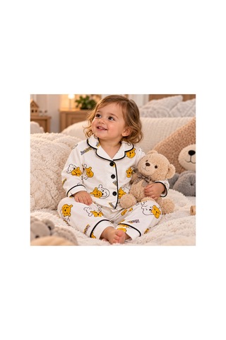 Messlife Sevimli Ayıcık Desenli Çocuk Pijama Takımı Beyaz - 929616641 Beyaz