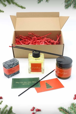 Yılbaşı Hediye Paketi Spicy Hediyelik Yeni Yıl Noel Seti, Mum Hediye Kutusu Kahverengi