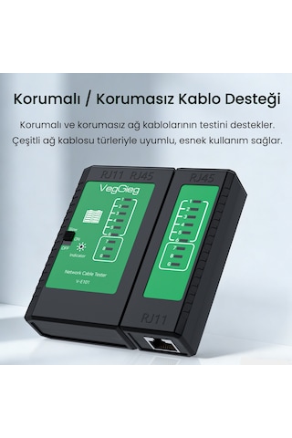 Veggieg Rj45 Rj11 Uyumlu Cat6 Cat7 Cat8 Poe Destekli Network Ethernet Kablo Test Cihazı