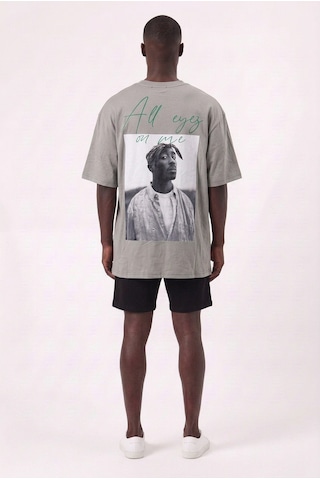 Blow Up On Me Sırt 2 Pac Baskılı Füme Oversize Erkek T-shirt 11233 SİYAH