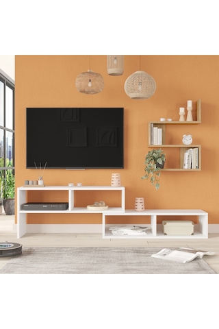 Dore Tv Ünitesi Tv Sehpası Raflı Beyaz-sepet Dor1-ws Kahverengi - Beyaz