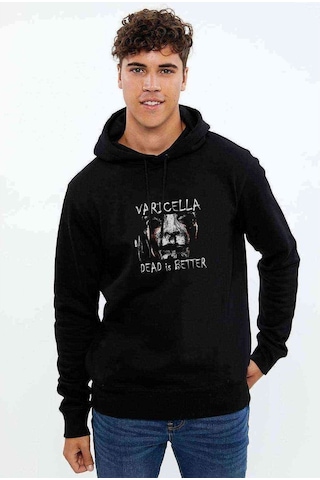 Dead Is Better Varicella Baskılı Siyah Erkek Kapşonlu Sweatshirt