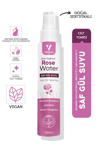 Velvatura Sıkılaştırıcı Aydınlatıcı Ve Arındırıcı Gül Suyu Tonik 100 ML