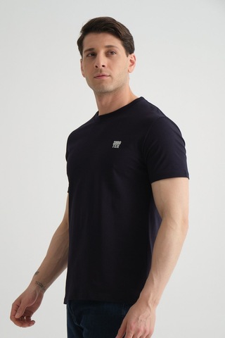 Shooter Sportwear Shooter Erkek Pamuklu Esnek T-shirt Standart Kalıp Minimal Logolu Lacivert