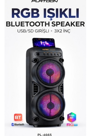 Platoon Pl-4665 Rgb Işıklı Bluetooth Speaker Usb/sd Girişli 3x2 İnç