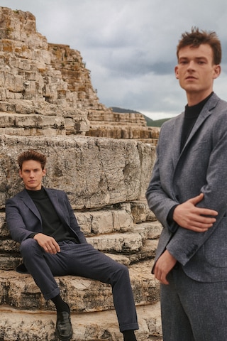 AC&Co / Altınyıldız Classics Erkek Mavı Slim Fit Dar Kesim Mono Yaka Seyahat Çantalı Desenli Takım Elbise Mavı Mavi