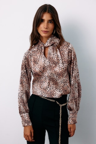 Sateen Detaylı Yaka Leopar Desenli Bluz - Bej-135129 BEJ