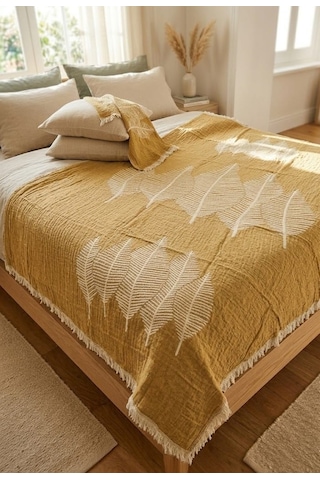 Müslin Pmuklu Çift Taraflı Kullanım 220 X 240cm Çift Kişilik Pike Camel