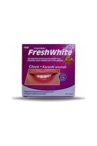 Favori Fresh White Karanfil Aromalı Parlatıcı ve Beyazlatıcı Diş Bakım Tozu 50 G