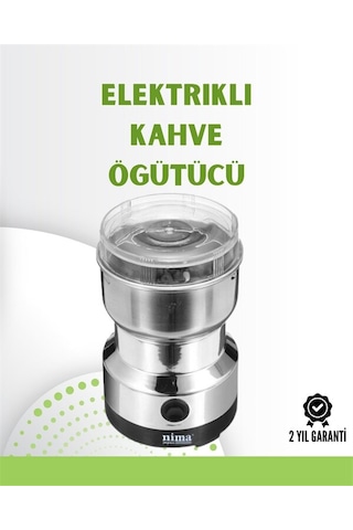 Kahve Ve Baharat Değirmeni Kompakt Hafif Hızlı Öğütme Şeffaf Kapaklı Kolay Kullanım Gümüş