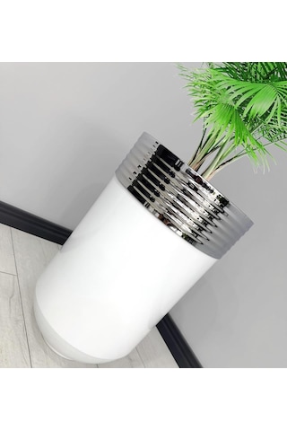 Elegant Dekoratif Krom Darbuka Parlak Beyaz Saksı 70cm
