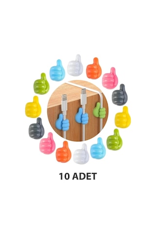 Nishev El Hareketi Kancası 10'lu Başparmak Yapışkanlı Kablo Tutucu