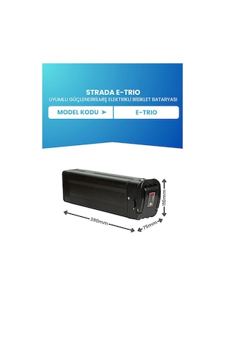 Strada E-trio Uyumlu Batarya 48v 17.4ah Güçlendirilmiş Elektrikli Bisiklet Bataryası Siyah