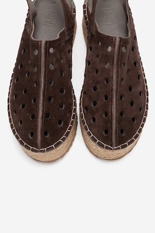 Luvishoes Fraga Kahverengi Süet Hakiki Deri Kadın Hasır Dolgu Taban Sandalet Kahverengi
