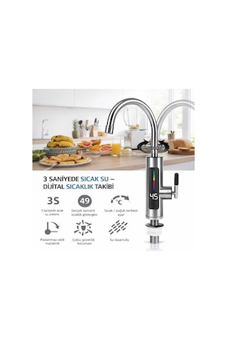 Dailytech 3000w Elektrikli Anında Su Isıtmalı Musluk Dijital Sıcaklık Göstergeli 360 Döner Çok Renkli