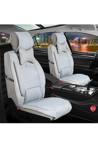 Volvo S40 Uyumlu Lüks Deri Oto Koltuk Kılıfı Ön Arka Takım Elit Model Açık Gri Fs