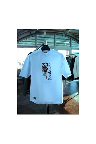 Wild Wood Garment Wild Wood "predator" Tiger Eye Streetwear Premium Kalite Oversize T-shirt Beyaz
