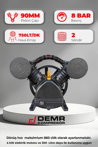 Kompresör Kafası Çift Piston 8 Bar Id2090